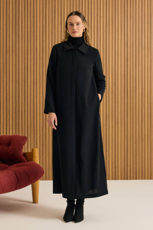 Siyah 7639111 Yaka İşlemeli Pardösü - Aker