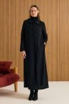 Siyah 7639111 Yaka İşlemeli Pardösü - 1