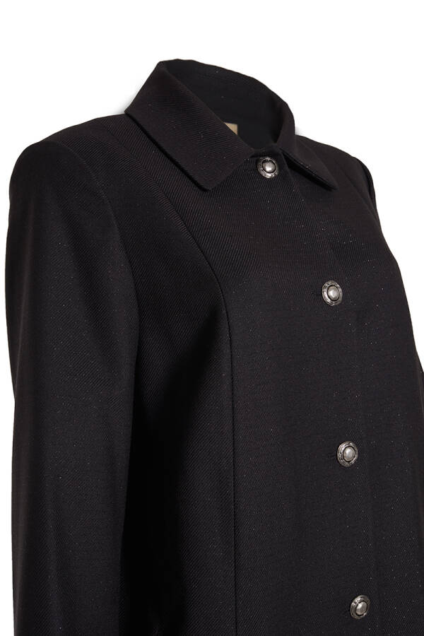 Siyah 7640112 Kendinden Simli Pardösü - Aker (1)