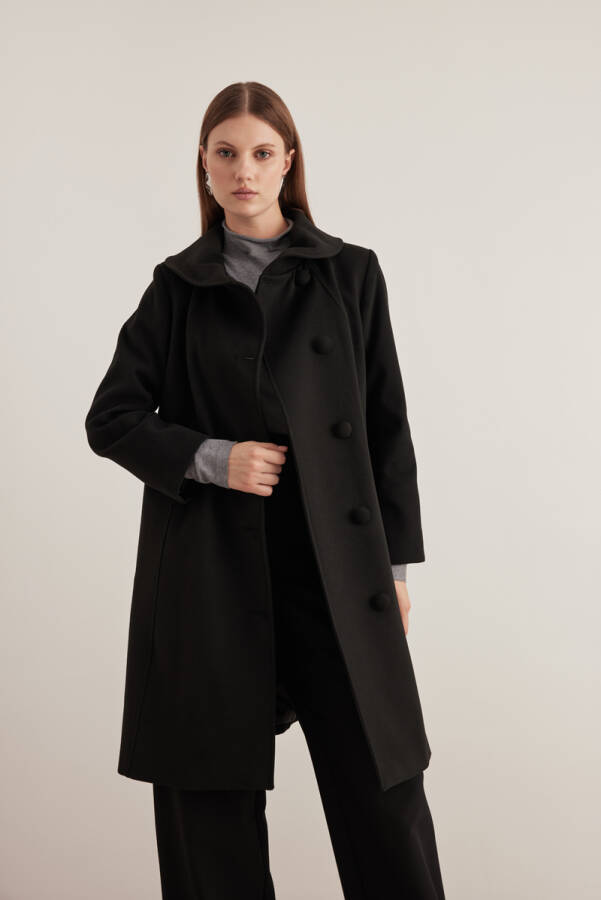 Siyah Asimetrik Yaka Kaban - 4