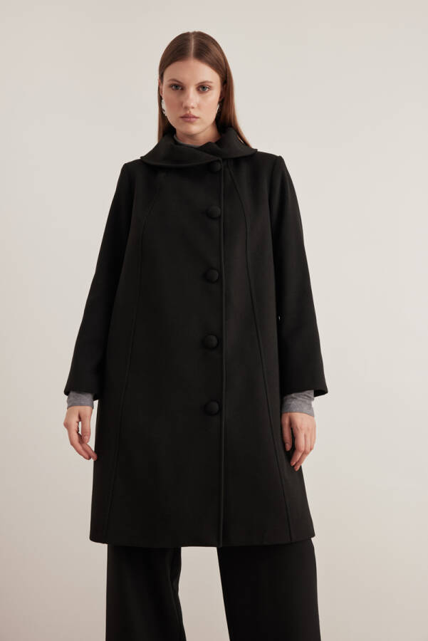 Siyah 8578112 Asimetrik Yaka Kaban - Aker (1)