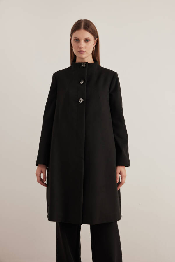 Siyah 8579112 Bisiklet Yaka Kaban - Aker (1)