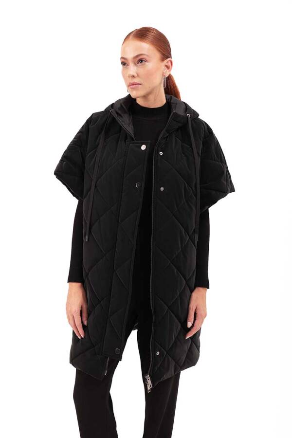 Siyah Kapitone Oversize Yelek - 2