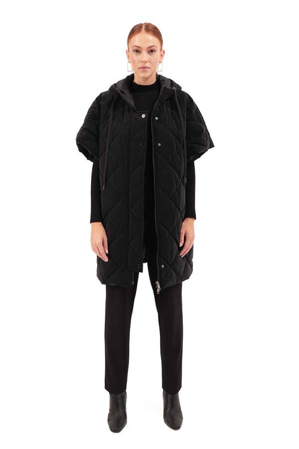 Siyah Kapitone Oversize Yelek - 3