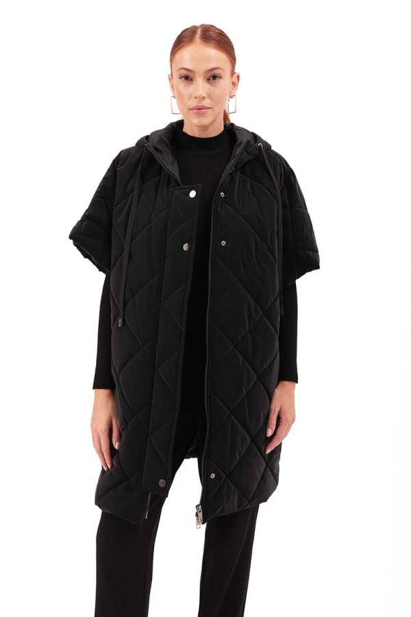 Siyah Kapitone Oversize Yelek - 4