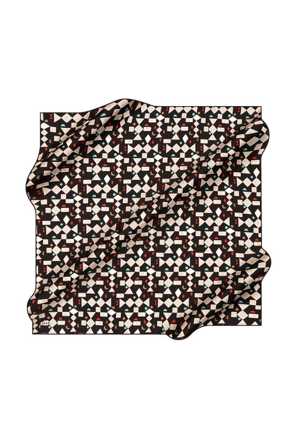 Siyah 90X90 İpek Krep Saten Eşarp - 1