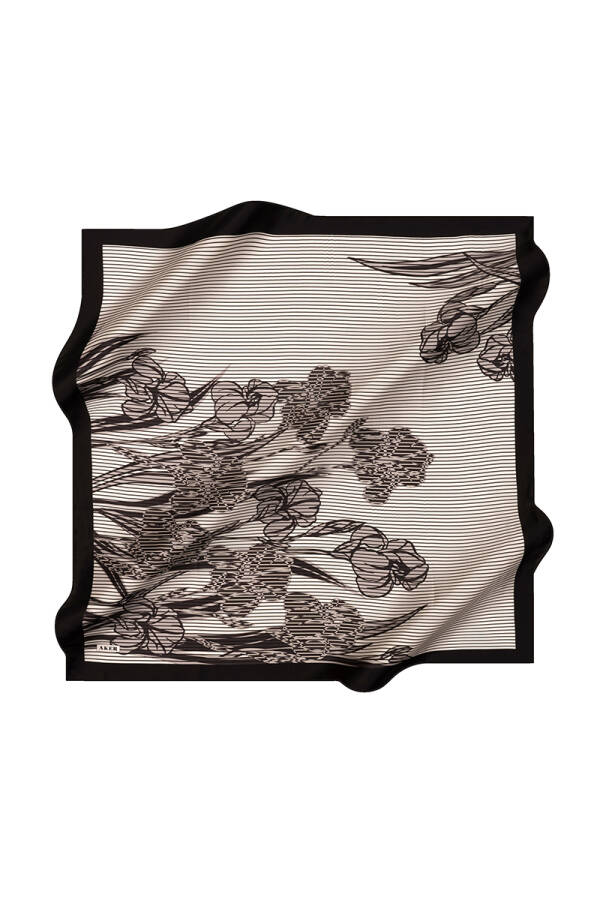 Siyah 90X90 İpek Krep Saten Eşarp - 1