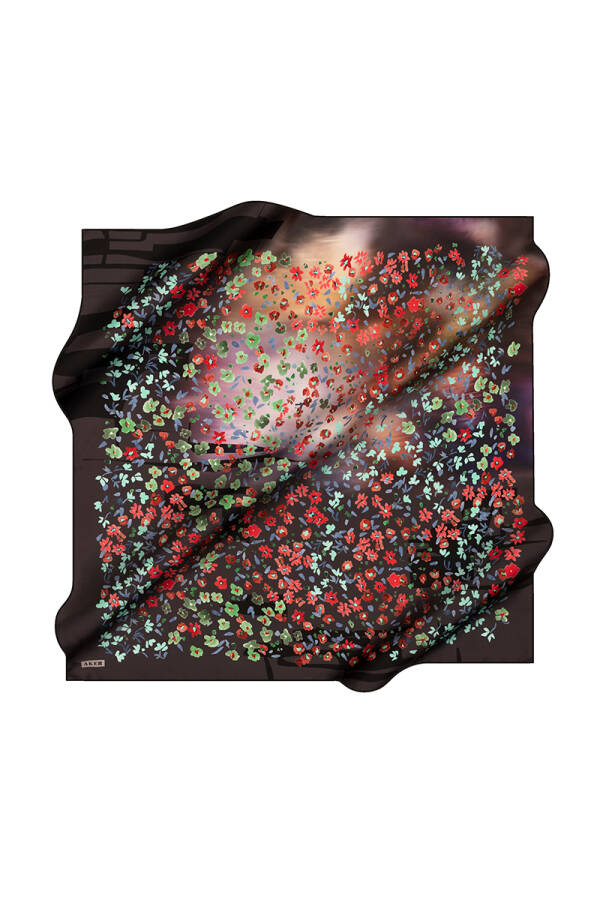 Siyah 90X90 İpek Krep Saten Eşarp - 1