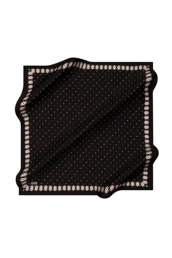 Siyah 90X90 İpek Krep Saten Eşarp - 1