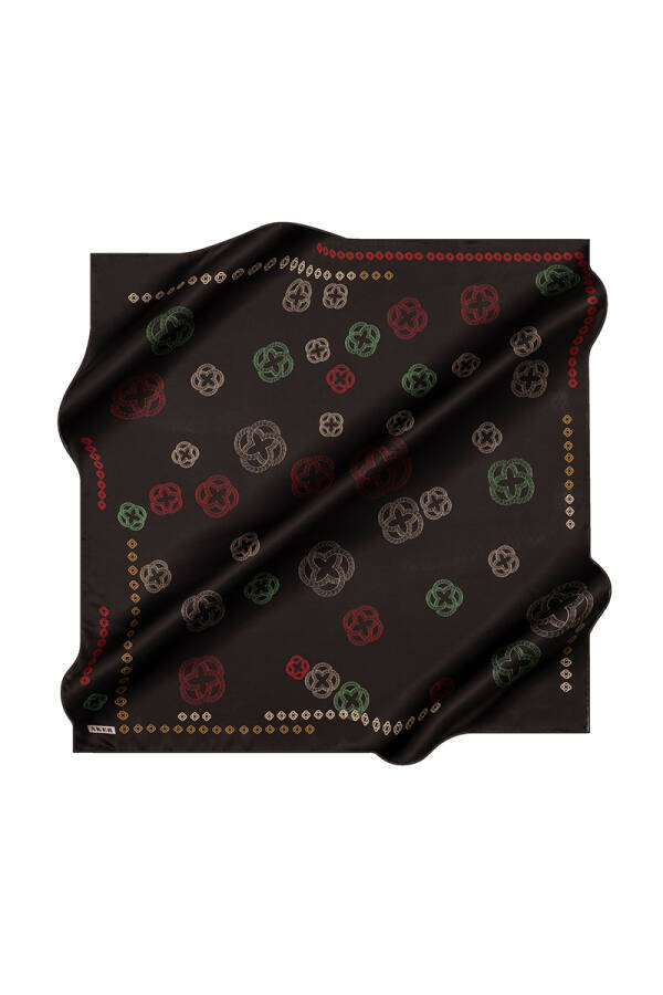 Siyah 90X90 İpek Krep Saten Eşarp - 1