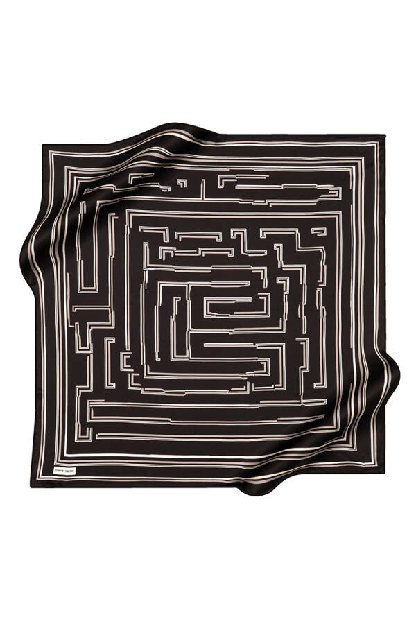 Siyah 90X90 İpek Krep Saten Eşarp - 1