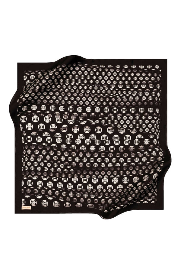 Siyah 90X90 İpek Krep Saten Eşarp - 1