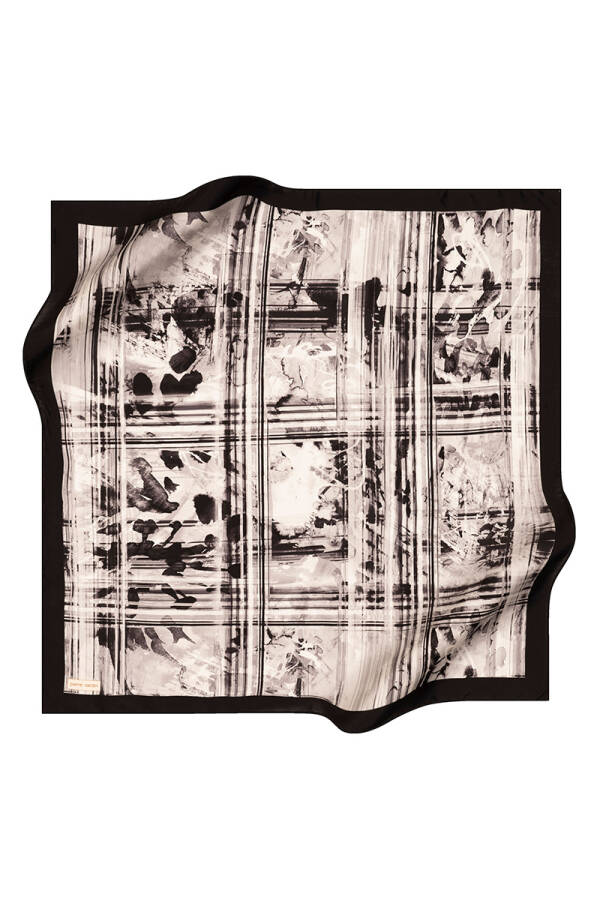 Siyah 90X90 İpek Krep Saten Eşarp - 1