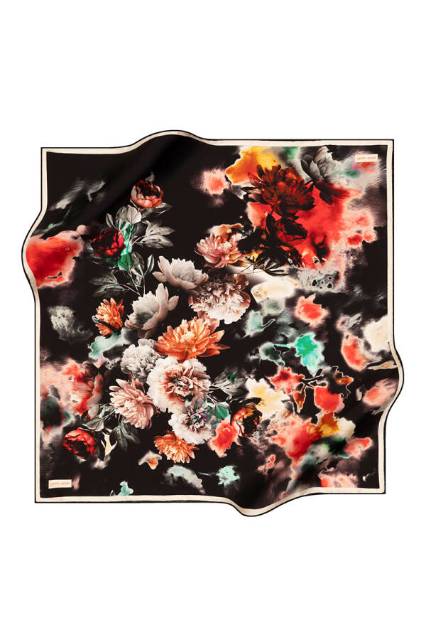 Siyah 90X90 İpek Krep Saten Eşarp - 1