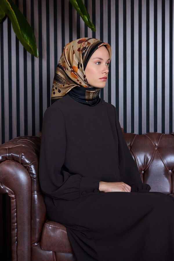 Siyah 90X90 İpek Krep Saten Eşarp - Aker