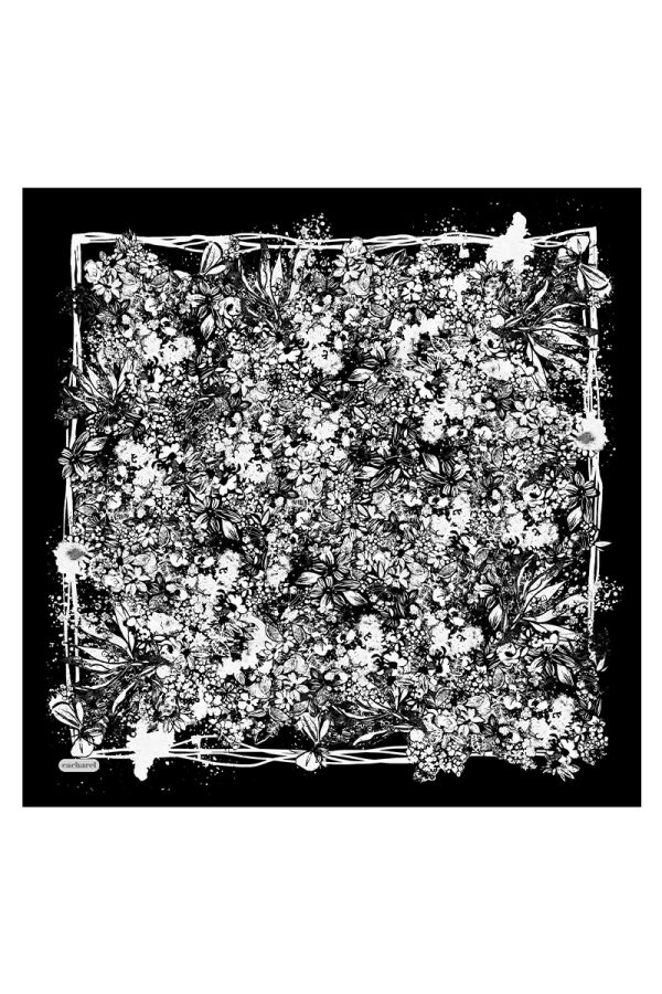 Siyah 90X90 İpek Twill Eşarp - Cacharel