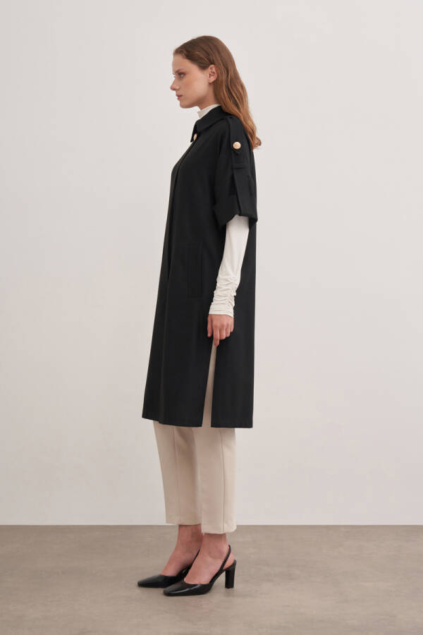 Siyah 9144111 Apolet Detaylı Yelek - Aker (1)