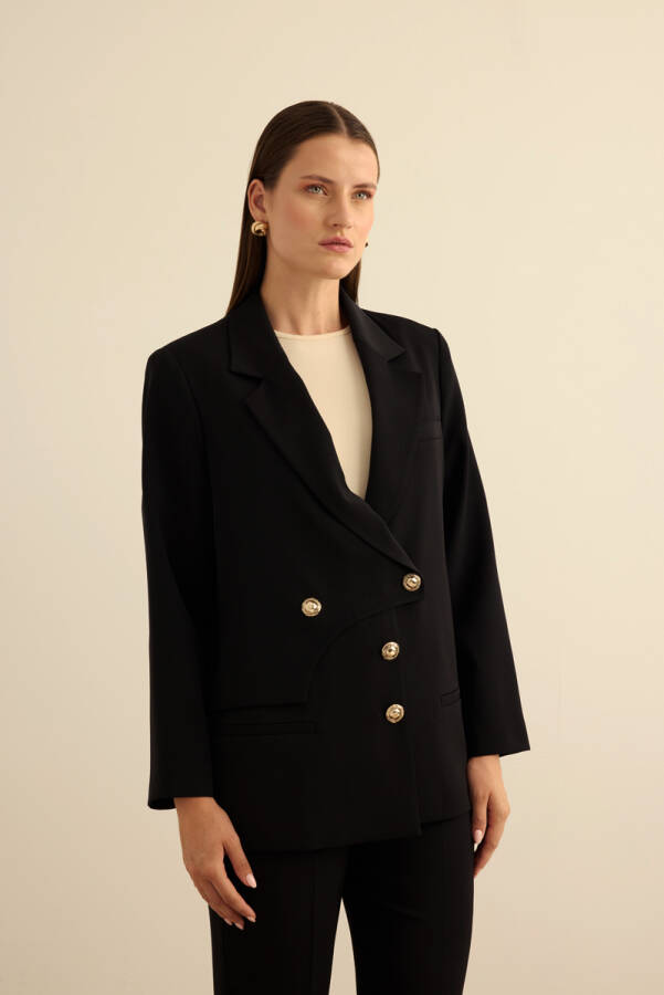 Siyah Anler Parçalı Dokuma Ceket - 3