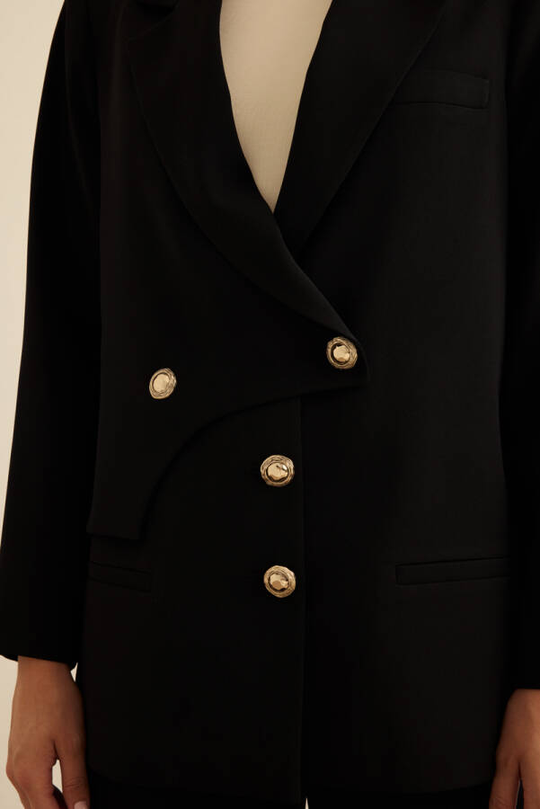 Siyah Anler Parçalı Dokuma Ceket - 6