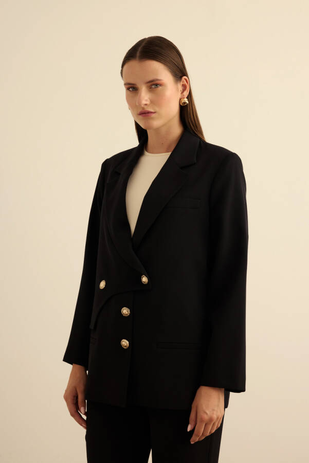 Siyah Anler Parçalı Dokuma Ceket - Aker