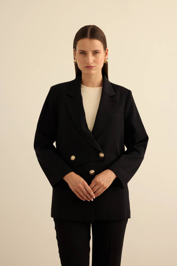 Siyah Anler Parçalı Dokuma Ceket - Aker (1)