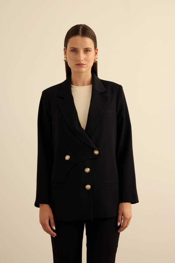 Siyah Anler Parçalı Dokuma Ceket - 4