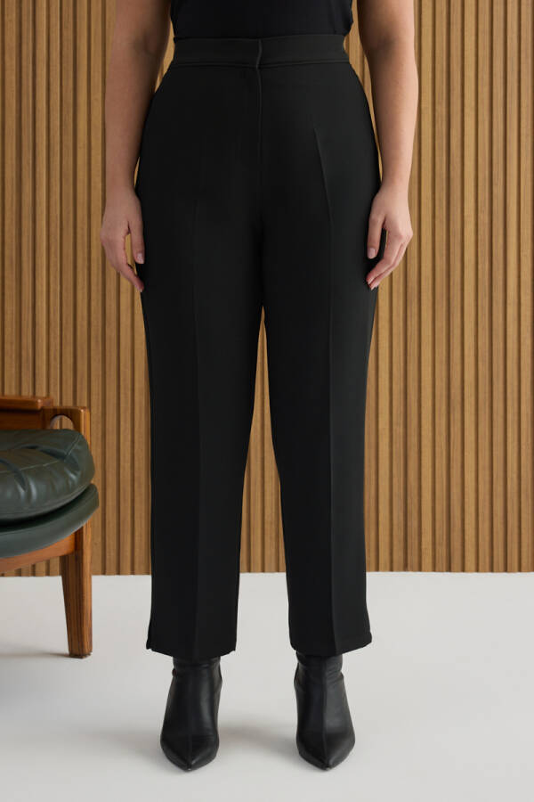 Siyah Arka Beli Lastik Detaylı Dokuma Pantolon - 2