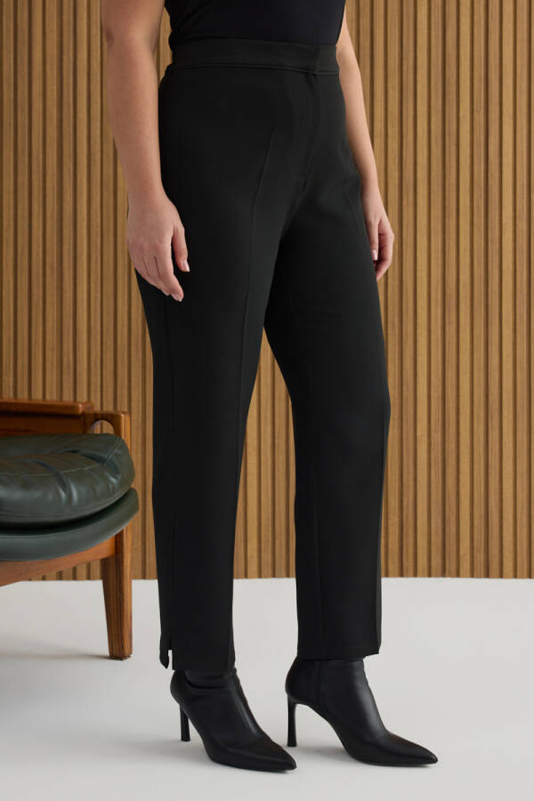 Siyah Arka Beli Lastik Detaylı Dokuma Pantolon - 3