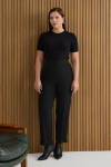 Siyah Arka Beli Lastik Detaylı Dokuma Pantolon 