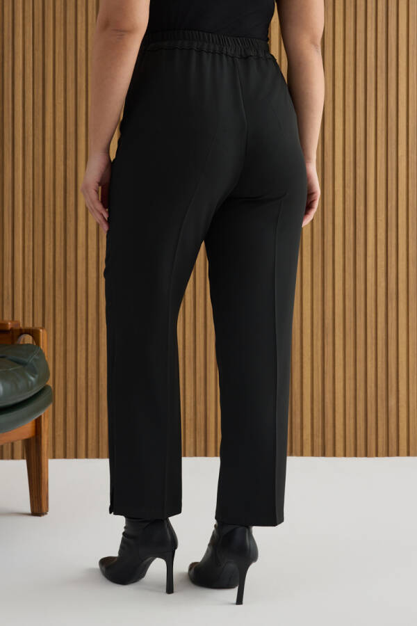 Siyah Arka Beli Lastik Detaylı Dokuma Pantolon - 4