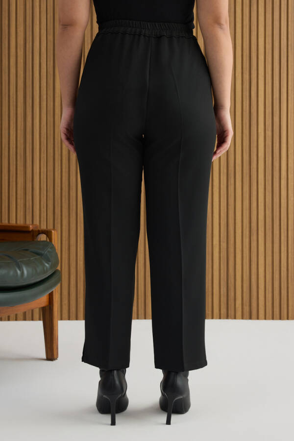 Siyah Arka Beli Lastik Detaylı Dokuma Pantolon - 5