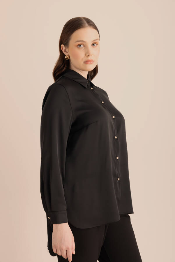 Siyah Arkası Pilise Detaylı Dokuma Tunik - 5