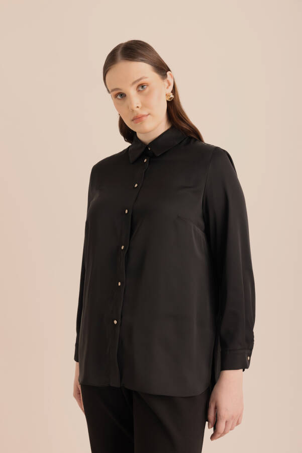 Siyah Arkası Pilise Detaylı Dokuma Tunik - 3