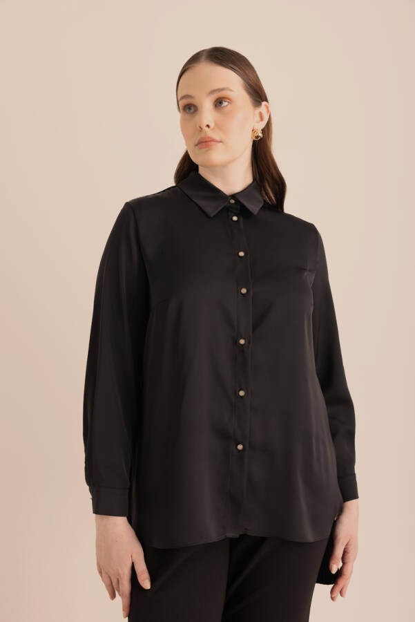 Siyah Arkası Pilise Detaylı Dokuma Tunik - 1