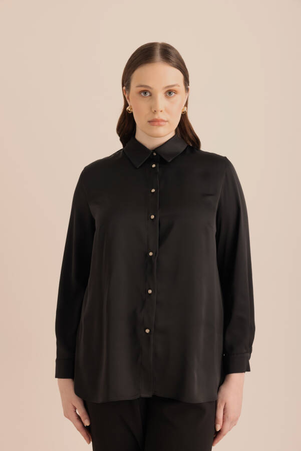 Siyah Arkası Pilise Detaylı Dokuma Tunik - 2