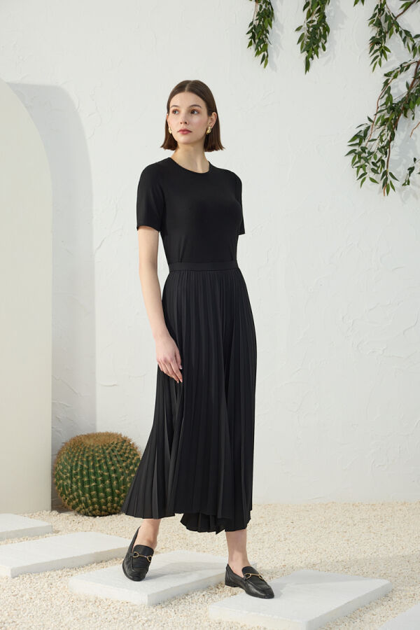 Siyah Asimetrik Piliseli Etek - 5