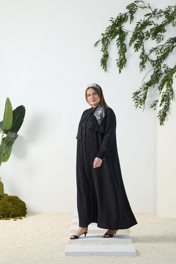 Siyah Asimetrik Rüzgarlı Ferace - 1