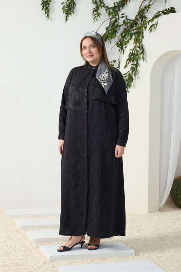 Siyah Asimetrik Rüzgarlı Ferace - 4