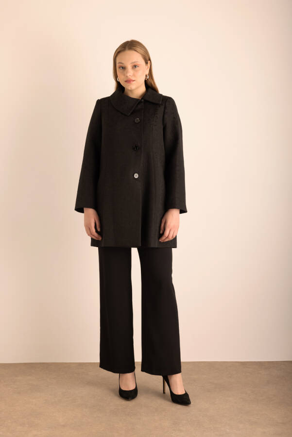 Siyah Asimetrik Yaka Kapamalı Kap - 1