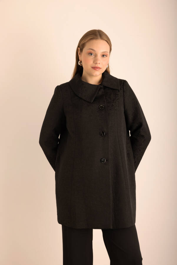 Siyah Asimetrik Yaka Kapamalı Kap - 2