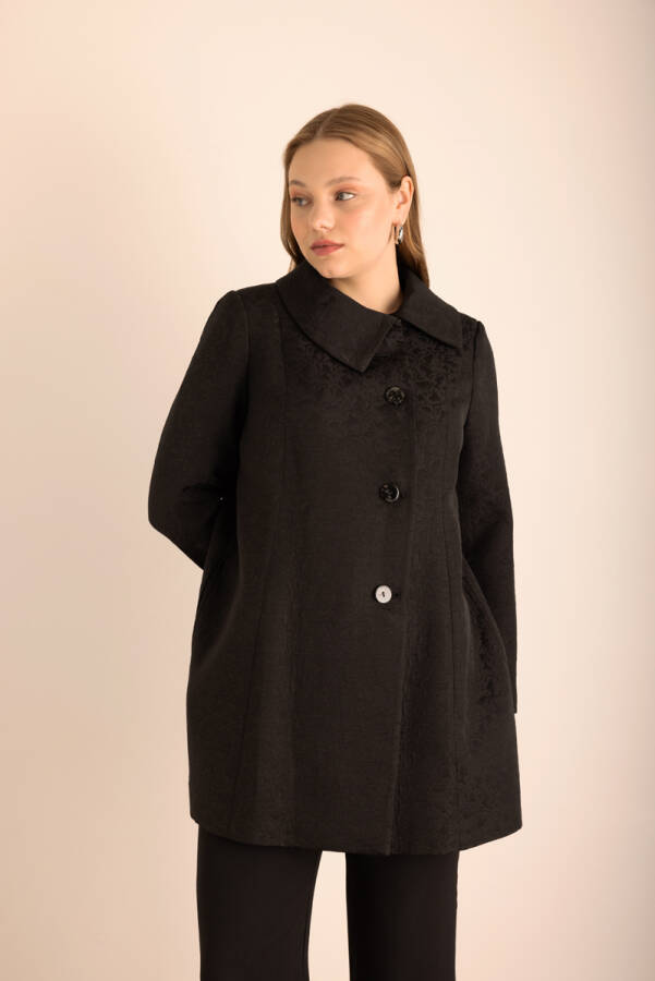 Siyah Asimetrik Yaka Kapamalı Kap - 5