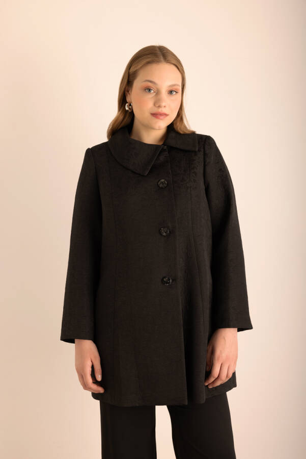 Siyah Asimetrik Yaka Kapamalı Kap - 3