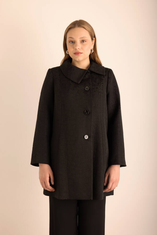 Siyah Asimetrik Yaka Kapamalı Kap - 6