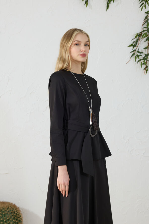 Siyah Ayarlanabilir Toka Detaylı Bluz - 4