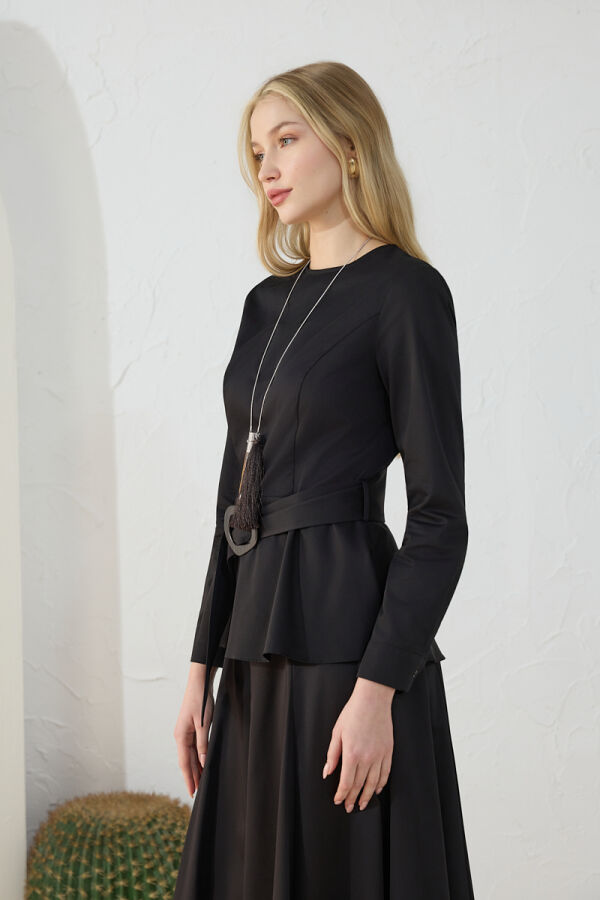 Siyah Ayarlanabilir Toka Detaylı Bluz - 5