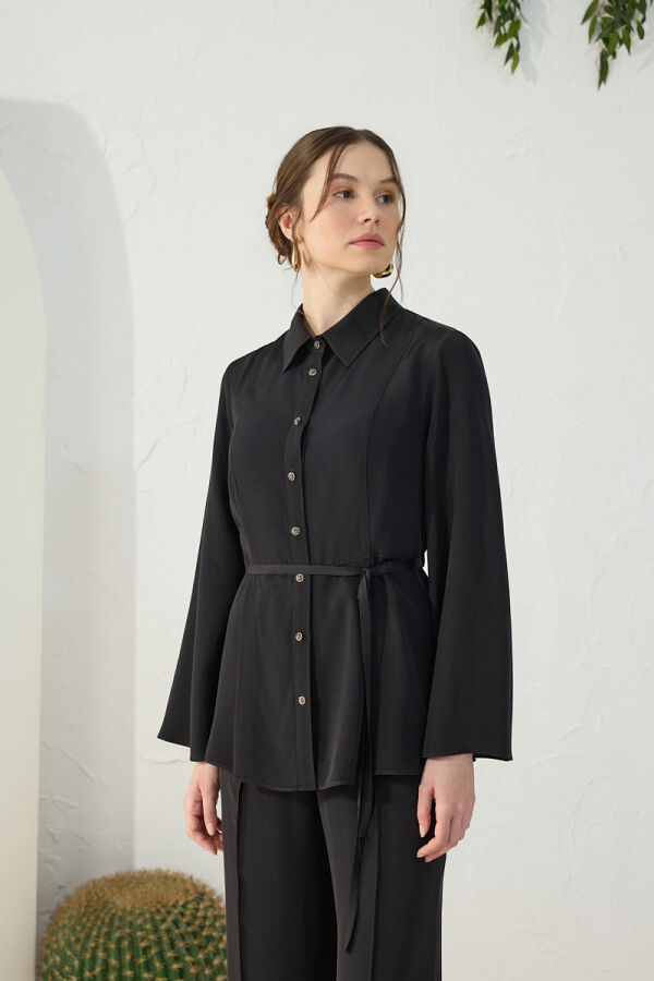 Siyah Ayarlanabilir Toka Detaylı Bluz - 4