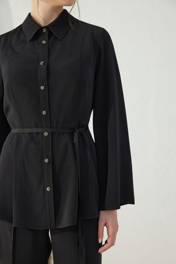 Siyah Ayarlanabilir Toka Detaylı Bluz - 6