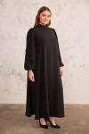 Siyah Balon Kol İşlemeli Abiye Elbise - 1