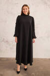 Siyah Balon Kol İşlemeli Abiye Elbise - 2