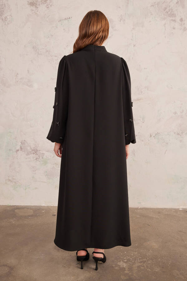 Siyah Balon Kol İşlemeli Abiye Elbise - 6